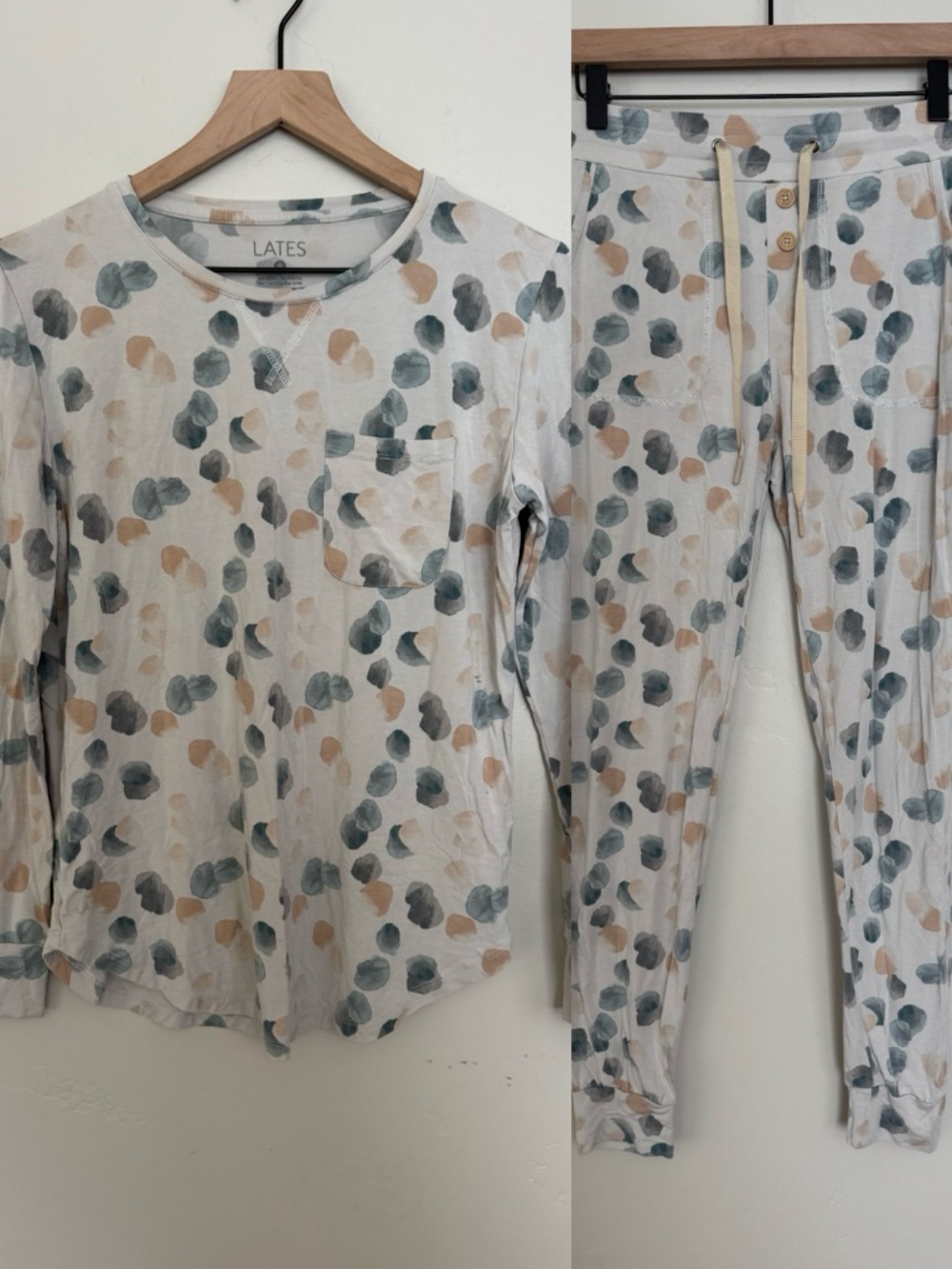 Lates by Kate Long Sleeve Jogger Jam Set Size S Neutral Polka Dot Pajamas